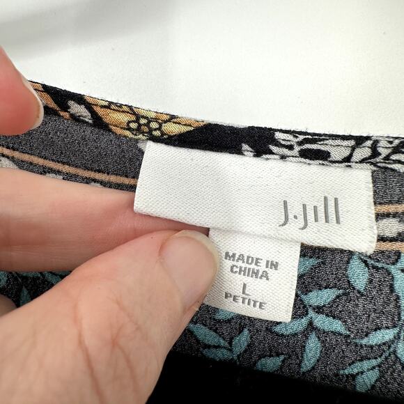 J Jill Top Womens LP Black Floral Patchwork Yellow Boho Cottage Flowy Bohemian - Picture 2 of 7